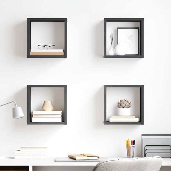 vidaXL &Eacute;tag&egrave;res cube murales 4 pcs Gris 26x15x26 cm