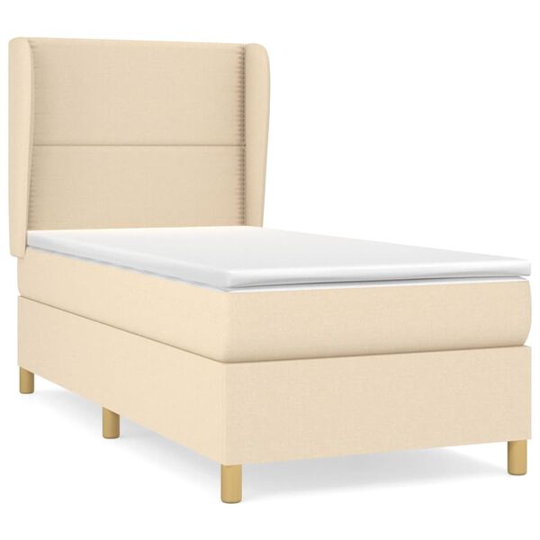 vidaXL Sommier &agrave; lattes de lit et matelas Cr&egrave;me 90x190 cm Tissu