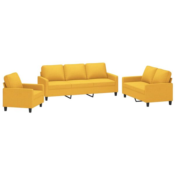vidaXL Ensemble de canap&eacute;s 3 pcs avec coussins Jaune clair Tissu