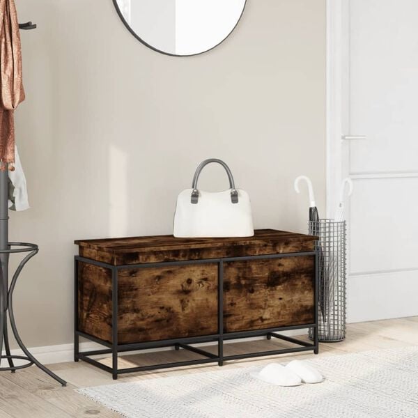 vidaXL Bo&icirc;te de rangement avec couvercle ch&ecirc;ne fum&eacute; bois d'ing&eacute;nierie
