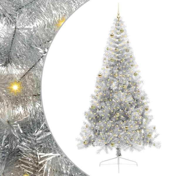 vidaXL Sapin de Noël artificiel pré-éclairé Argent 240 cm PET