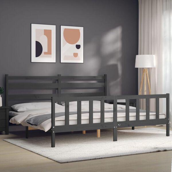 vidaXL Cadre de lit sans matelas gris 200x200 cm bois massif de pin