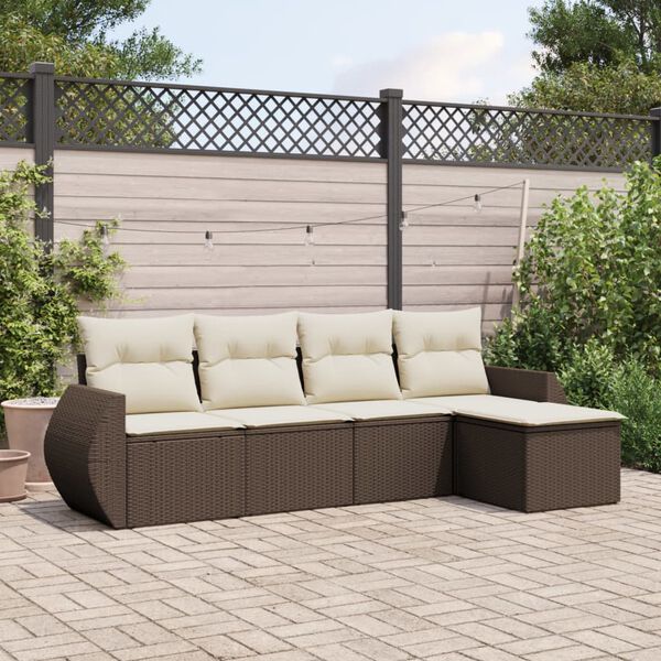 vidaXL Salon de jardin avec coussins 5 pcs marron r&eacute;sine tress&eacute;e