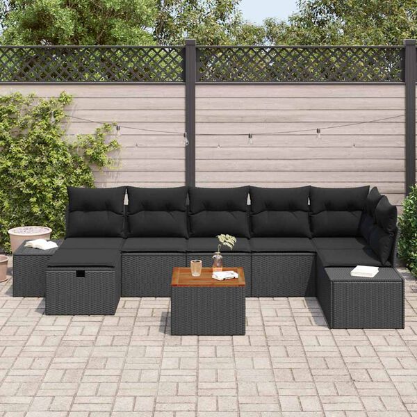 vidaXL Ensemble de canap&eacute; de jardin avec coussin 8 pcs Noir Poly rotin