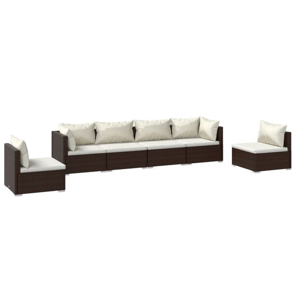 vidaXL Salon de jardin 6 pcs avec coussins R&eacute;sine tress&eacute;e Marron