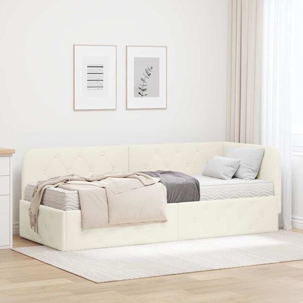 vidaXL Cadre de lit d'angle avec matelas Crème 80 x 200 cm Velours