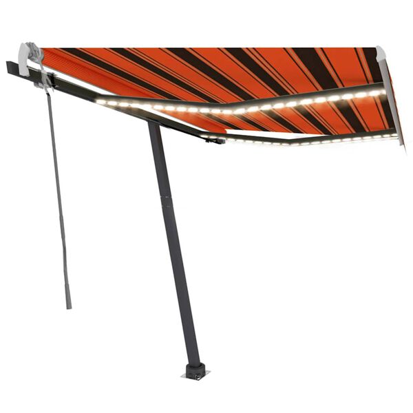 vidaXL Auvent manuel r&eacute;tractable avec LED 300x250 cm Orange et marron