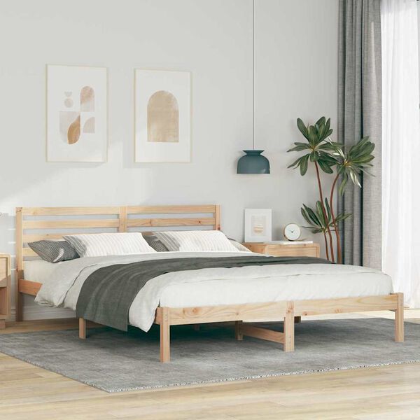 vidaXL Cadre de lit avec t&ecirc;te de lit Marron 160 x 220 cm Pin massif