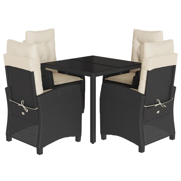 vidaXL Ensemble &agrave; manger de jardin coussins 5pcs Noir R&eacute;sine tress&eacute;e