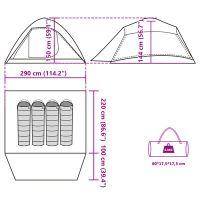 vidaXL Tente de camping à dôme 4 personnes vert imperméable