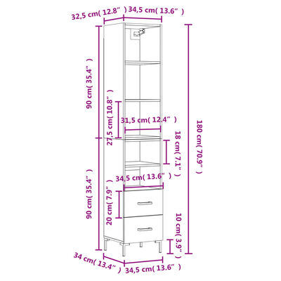 vidaXL Buffet haut Gris béton 34,5x34x180 cm Bois d'ingénierie