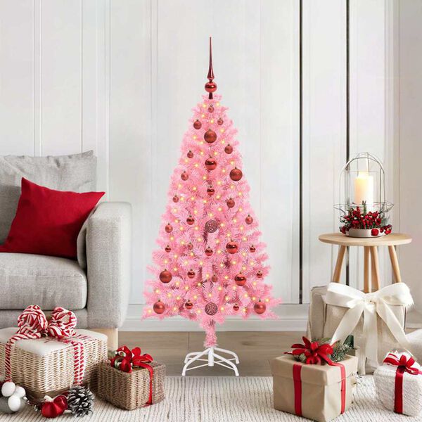 vidaXL Sapin de Noël avec 150 LED avec support Rose 120 cm PVC