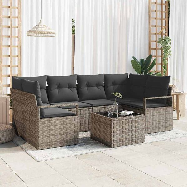 vidaXL Ensemble de Canap&eacute;s 7 pcs Gris polyrotin