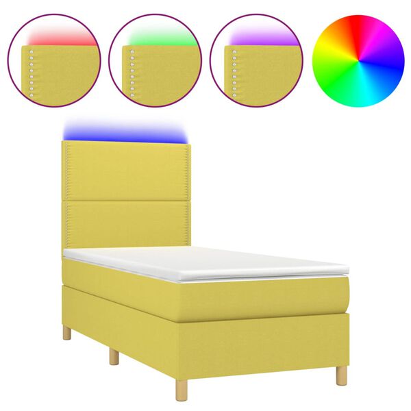vidaXL Sommier &agrave; lattes de lit avec matelas et LED Vert 80x200cm Tissu