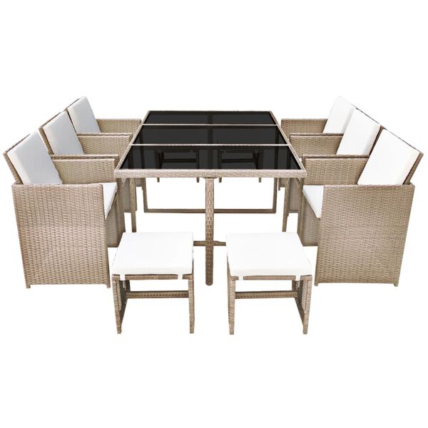 vidaXL Ensemble &agrave; manger d&rsquo;ext&eacute;rieur et coussins 11 pcs R&eacute;sine tress&eacute;e