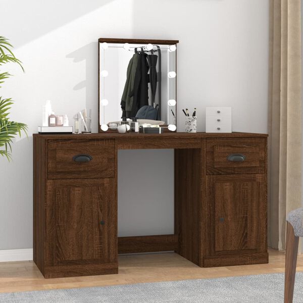 vidaXL Coiffeuse avec LED ch&ecirc;ne marron 130x50x132,5 cm