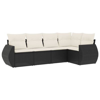 vidaXL Salon de jardin 5 pcs avec coussins noir résine tressée