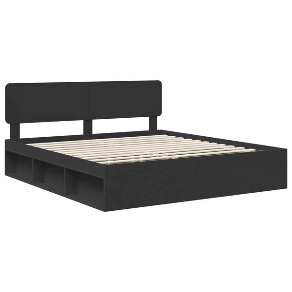 vidaXL Cadre de lit avec t&ecirc;te de lit Noir 200 x 200 cm Pin massif