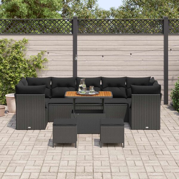 vidaXL Ensemble de canap&eacute; de jardin 10 pcs Noir polyrotin
