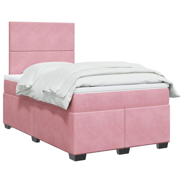 vidaXL Sommier &agrave; lattes de lit avec matelas rose 120x190 cm velours