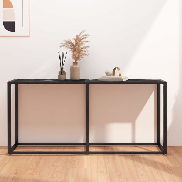vidaXL Table console Marbre noir 160x35x75,5 cm Verre tremp&eacute;