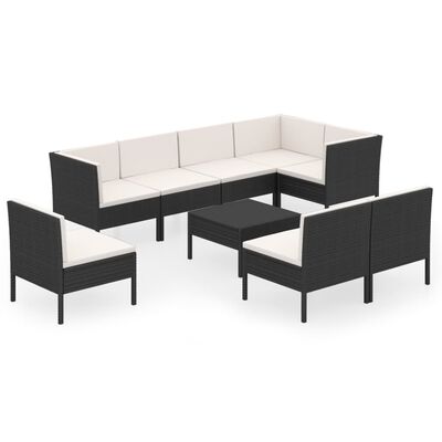 vidaXL Salon de jardin 9 pcs avec coussins Résine tressée Noir