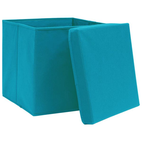 vidaXL Bo&icirc;tes de rangement avec couvercles 10pcs 28x28x28cm Bleu azur&eacute;