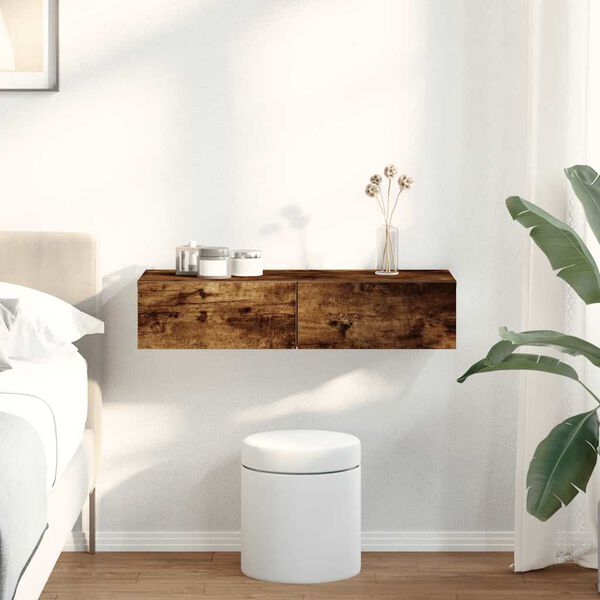 vidaXL &Eacute;tag&egrave;re murale avec tiroirs ch&ecirc;ne fum&eacute; bois d'ing&eacute;nierie