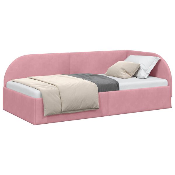 vidaXL Cadre de lit d'angle Rose 90 cm x 190 cm Velours