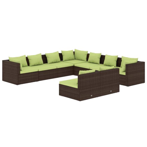 vidaXL Salon de jardin avec coussins 9 pcs marron résine tressée