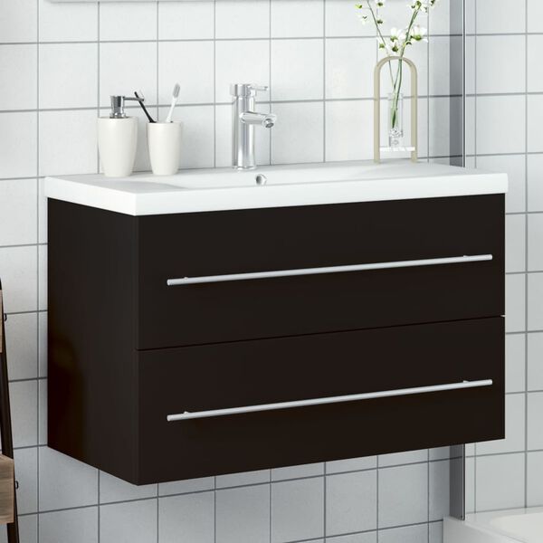 vidaXL Armoire lavabo de salle de bain avec bassin int&eacute;gr&eacute; noir