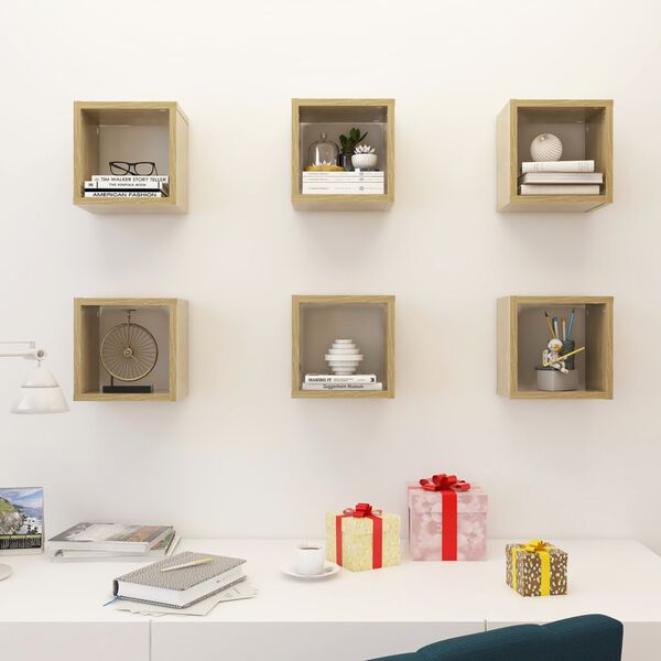 vidaXL &Eacute;tag&egrave;res cube murales 6 pcs Ch&ecirc;ne sonoma 22x15x22 cm
