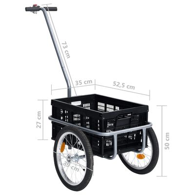 vidaXL Remorque de vélo avec boîte de transport pliable 50L noir 60 kg