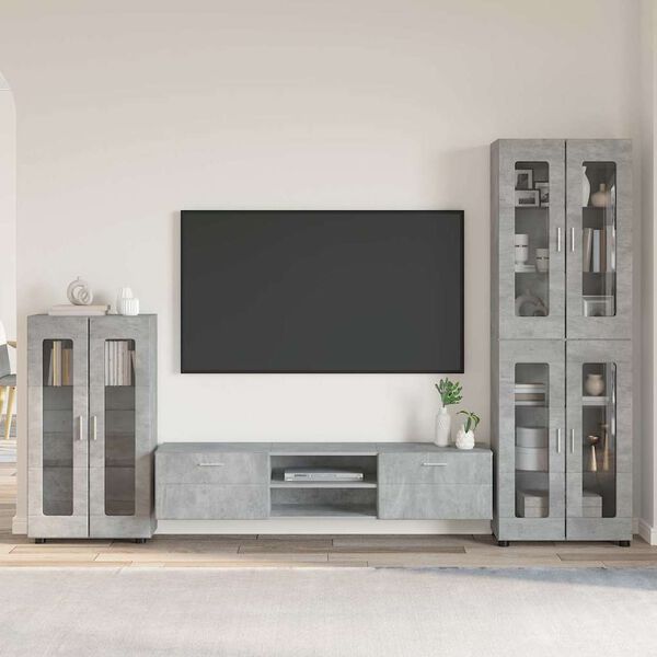 vidaXL Ensemble meuble TV avec tiroir Gris b&eacute;ton Bois d'ing&eacute;nierie