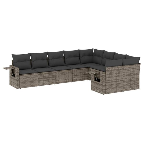 vidaXL Salon de jardin 9 pcs avec coussins gris r&eacute;sine tress&eacute;e
