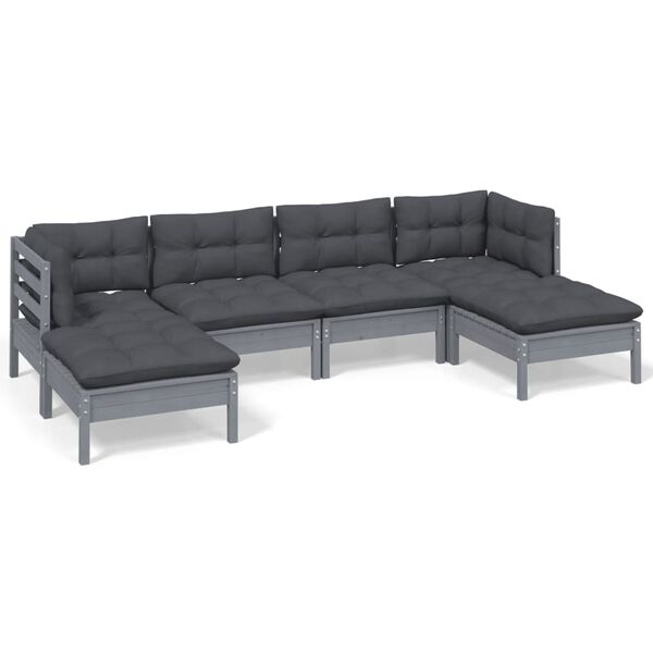 vidaXL Salon de jardin 6 pcs avec coussins gris bois de pin
