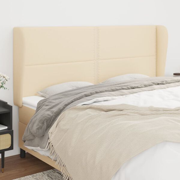 vidaXL T&ecirc;te de lit avec oreilles Cr&egrave;me 203x23x118/128 cm Tissu