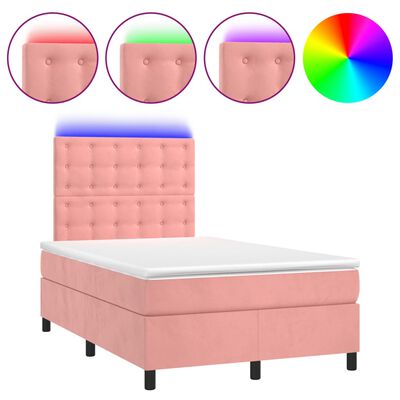 vidaXL Sommier à lattes de lit et matelas LED rose 120x190 cm velours