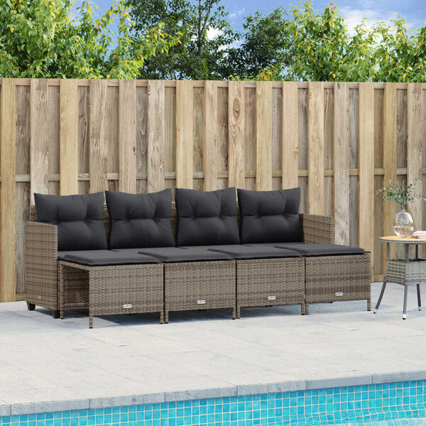 vidaXL Salon de jardin 5 pcs avec coussins gris r&eacute;sine tress&eacute;e