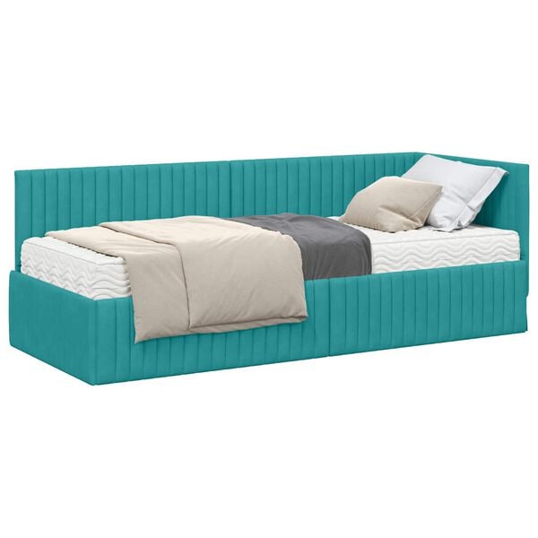 vidaXL Cadre de lit d'angle avec matelas 2 pcs Turquoise Velours