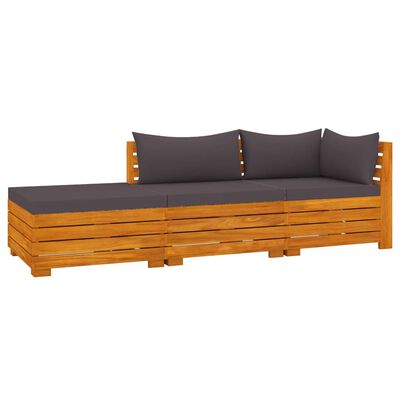 vidaXL Salon de jardin 3 pcs avec coussins Bois d'acacia massif