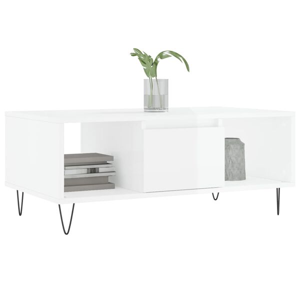 vidaXL Table basse Blanc brillant 90x50x36,5 cm Bois d'ing&eacute;nierie