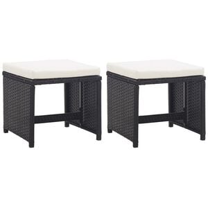 vidaXL Tabourets de jardin lot de 2 avec coussins R&eacute;sine tress&eacute;e Noir