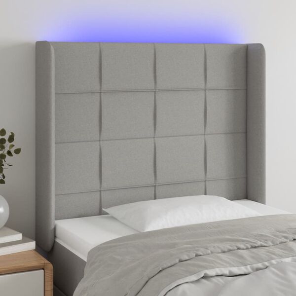 vidaXL T&ecirc;te de lit &agrave; LED Gris clair 83x16x118/128 cm Tissu