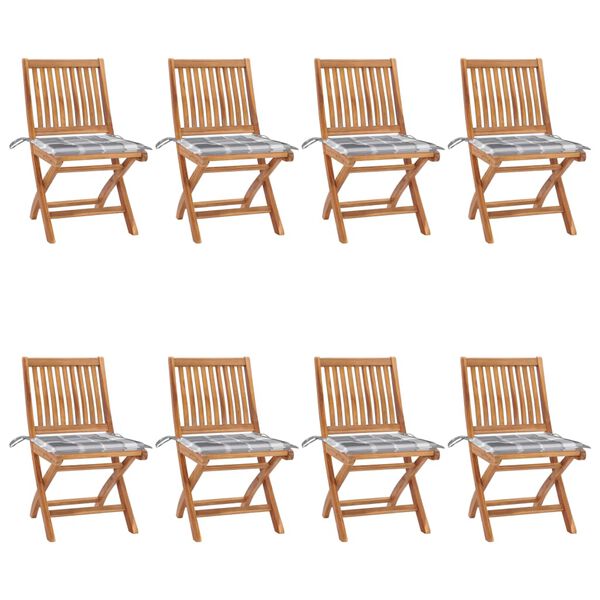 vidaXL Chaises pliables de jardin avec coussins lot de 8 Teck solide