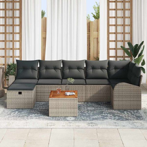 vidaXL Ensemble de canap&eacute; de jardin avec coussin 8 pcs Gris Poly rotin