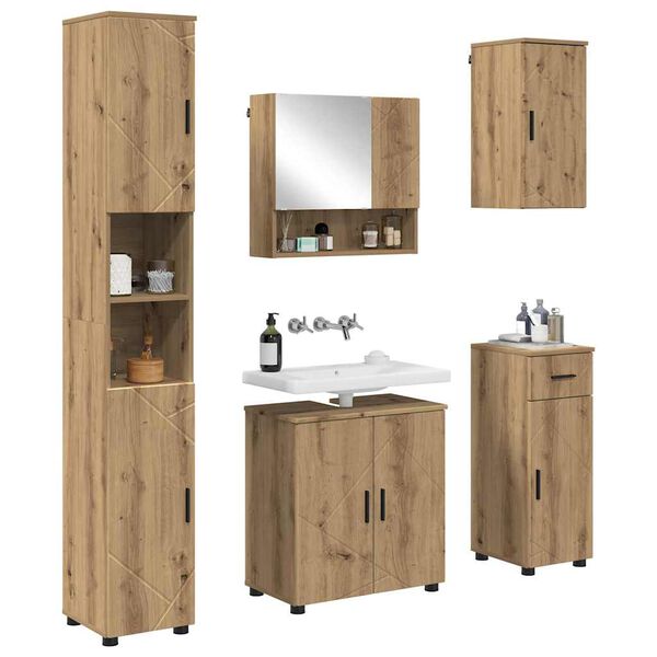 vidaXL Ensemble de mobilier de salle de bain 5 pcs Ch&ecirc;ne artisanal