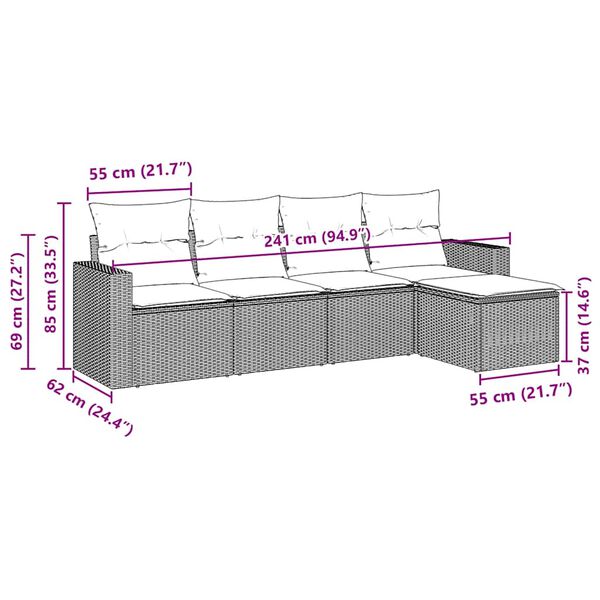 vidaXL Salon de jardin avec coussins 5 pcs marron r&eacute;sine tress&eacute;e