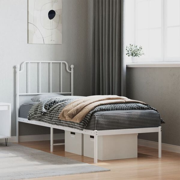 vidaXL Cadre de lit m&eacute;tal sans matelas avec t&ecirc;te de lit blanc 80x200cm