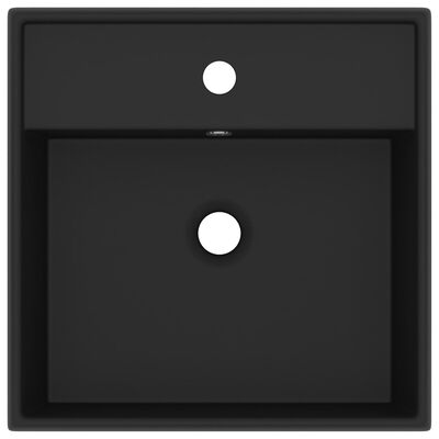 vidaXL Lavabo carré de luxe à trop-plein Noir mat 41x41 cm Céramique